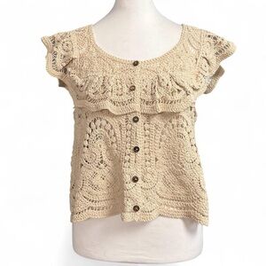 Ultra Pink Crochet Lace Boho Top Size Small Cream Cottagecore